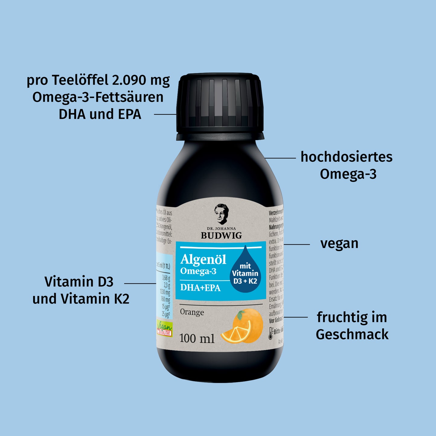 Omega-3 Algenöl Orange mit Vitamin D3 & K2