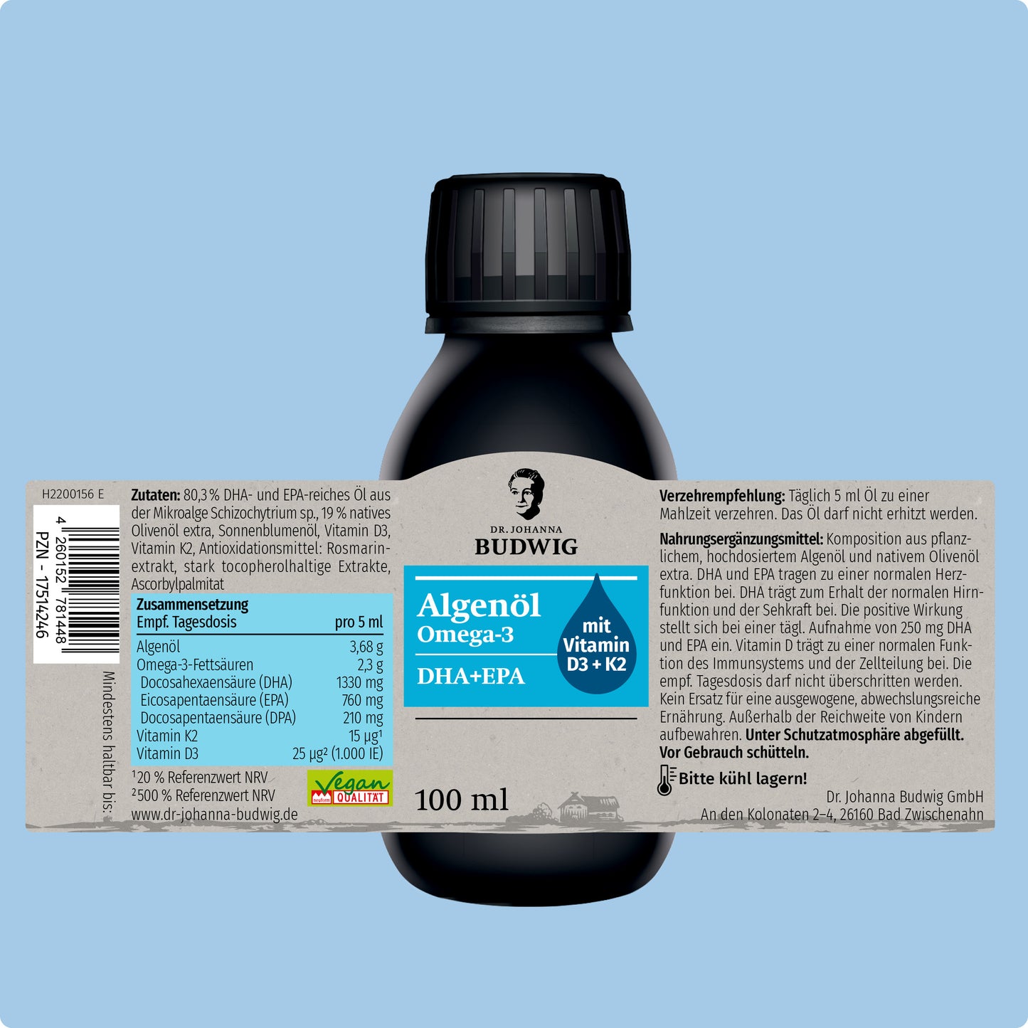 Omega-3 Algenöl Pur mit Vitamin D3 & K2